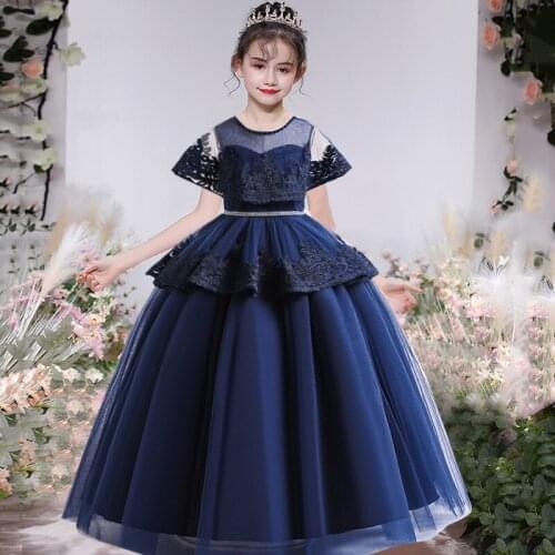2021 Girls Dress Flower First Communion Flormal Kids Wedding Dresses For Children Costume Lace Princess Party Dress Girl Elegant