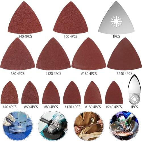 50pcs Sander Paper Self-adhesive Triangle Polishing Sandpaper Abrasive Tools with 2pcs Sanding Pads for Polishing 40-240 Grits