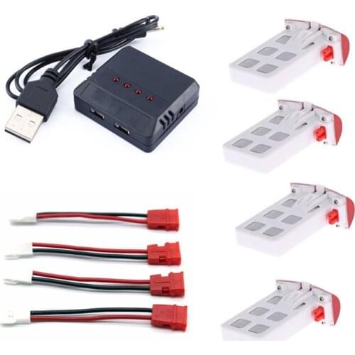 4pcs 3.7V 500mAh Lipo Battery + 1 to 4 Balance Charger + 4pcs JST Cables for Syma X5UC X5UW RC Quadcopter Drone Spare Parts