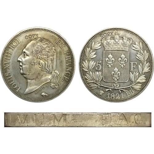Aliexpress France Aliexpress France France Louis XVIII Head 5 Francs 1821 H Brass Plated Silver Copy Coin
