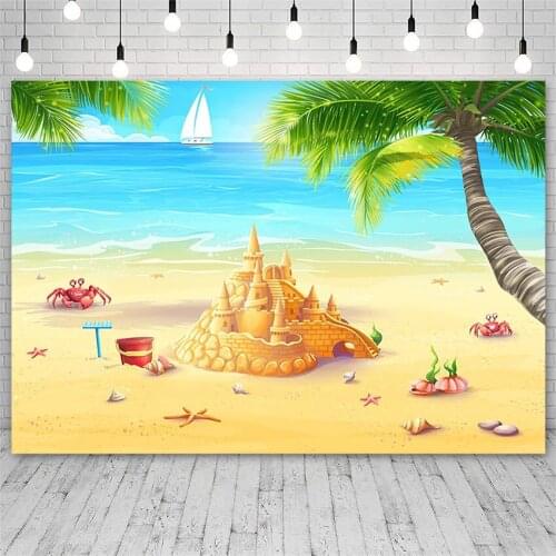 Avezano Summer Photography Backdrop Sea Beach Holiday Shell Castle Boat Coconut Tree Background Studio Photozone Photocall Decor