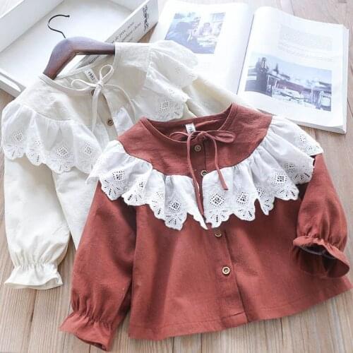 2 3 4 5 6 Years Girls Blouse Korean Fashion Ruffle Splice Toddler Girls Shirts Cotton Long Sleeve Kids Clothing Spring Autumn
