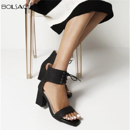 Brand Elegant High Heels sandals Women Ankle strap Lace-up Ladies Rome Banquet sandals Sexy Peep toe Thick heel Party sandals