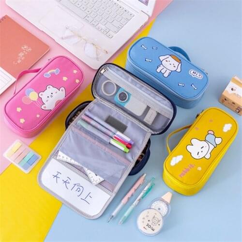 Cartoon animal Portable pencil case cute pencil bag large capacity pen case canvas pen bag student Student study stationery bag