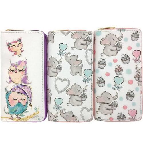 KANDRA Cute Mini Elephant Wallet Zip Around PU Long Fashion Women Wallets Designer Clutch Purse Cell Phone Wallet Card Holder