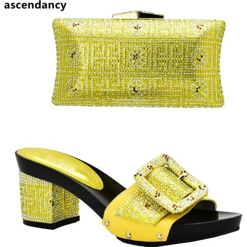 Yellow Color Italian Matching Shoe and Bag Set for Wedding Nigerian Wedding Shoe and Bag Set Shoe and Bag Set for Party In Women