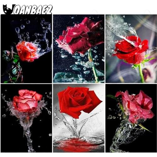 Beautiful Red Rose Water Flower Diamond Painting 5D Diy Wall Art Abstract Flower Sticker Diamond Embroidery Inlaid Room Decor