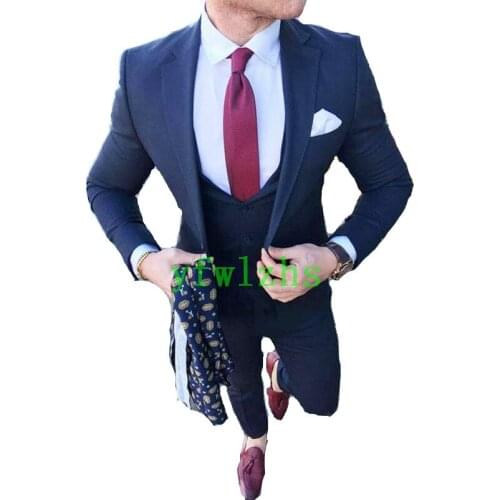 Handsome Groomsmen Notch Lapel Groom Tuxedos Wedding Dress Men Suits Blazer Prom Dinner (Jacket+Pants+Tie+Vest) A686