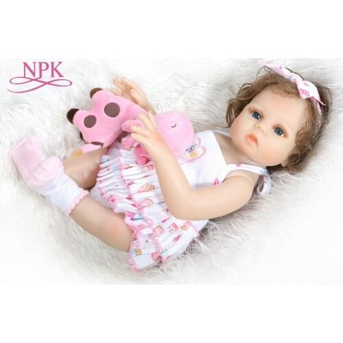 48CM full body slicone bebe doll reborn baby girl Bath toy hand-rooted curly hair waterproof Anatomically Correct