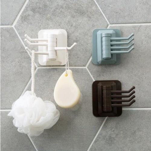 Punch-free sticky hook bathroom accessories key holder wall Swivel hook towel rack bathroom storage white hooks for hanging