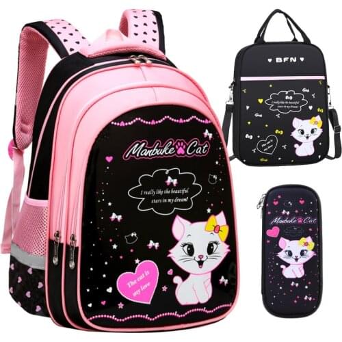 Cute Girls School Bags Children Primary Backpack Cartoon Cat Print Princess Schoolbag Orthopedic Kids Bookbags Mochila Infantil