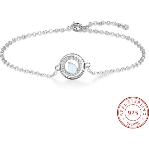 Trendy Opal Stone Chain Bracelets 925 Sterling Silver Cubic Zirconia Round Circle Charm Bracelets Silver 925 Wedding Jewelry