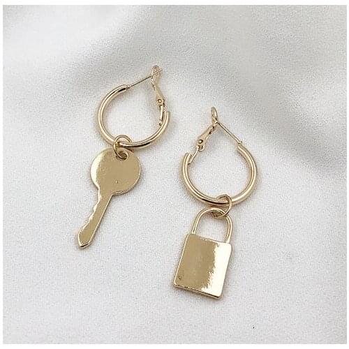 Fashion jewelry accessories metal chain lock key earrings