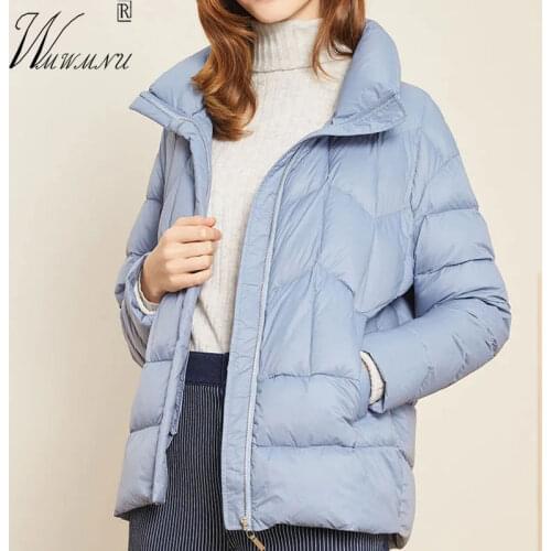 Fashion Lightweight Short Cotton Coat Women Street Casual Black Warm Winter Jacket Korean Style Stand-Up Collar Puffer Jackets