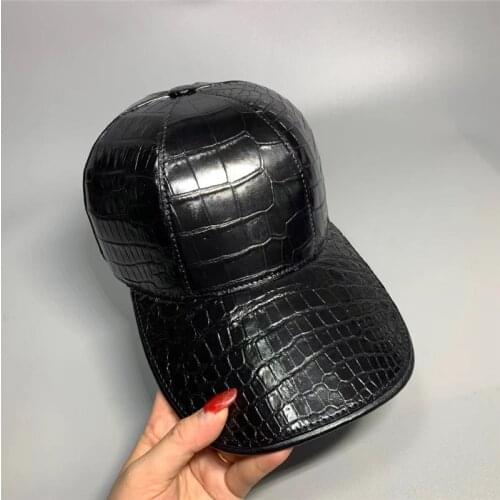Exotic Real Alligator Belly Skin Mens Casual Baseball Cap Genuine Crocodile Leather Male Black Adjustable Snapback Hat
