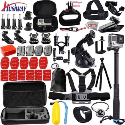 Husiway for Gopro accessories set for go pro hero 5 4 3 kit Three way selfie stick for Eken h8r / xiaomi yi EVA case 13K