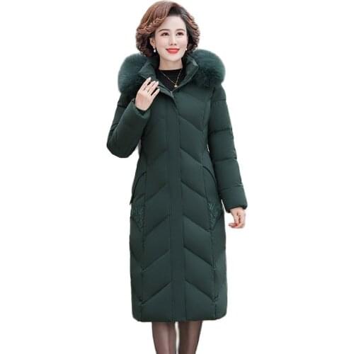 Women Winter X-Long Hooded Faux Fur Collar Windproof Coat Outwear Overcoat Oversized Puffer Jacket Cotton Padded Parkas