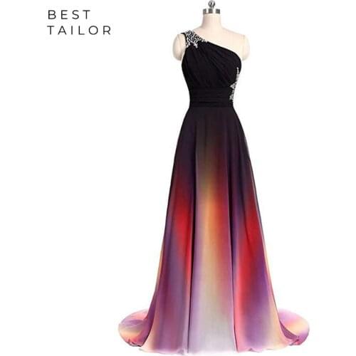 Gradient Prom Dresses One Shoulder Crystals Gradual Bridemaid Gowns Prom Gowns vestido de fiesta largos elegantes de gala noche