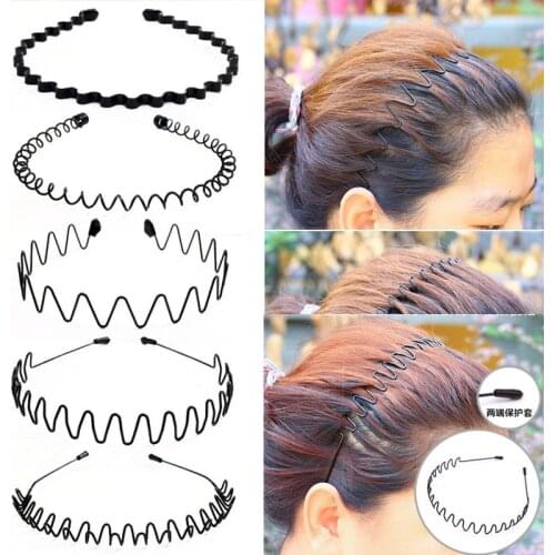 Mens Hairbands Black Metal Hair Band Wave Basic Hairgear Hair Hoops for Women Trendy Hair Accessory Sport Wild Headbands Unisex
