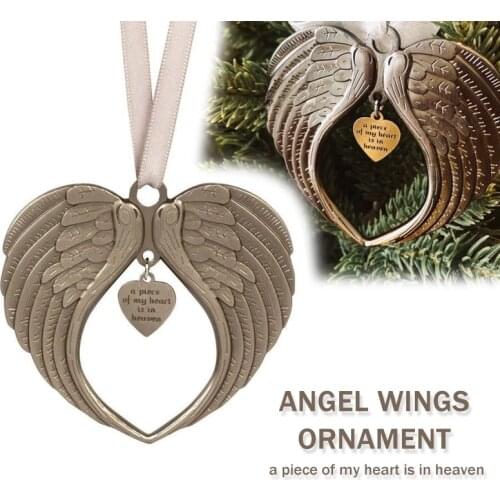 Ribbon Angel Wings Christmas Pendant A Piece Of My Heart Is In Heaven Xams Tree Ornaments 2020 Gift New Year Door Wall Home Deco
