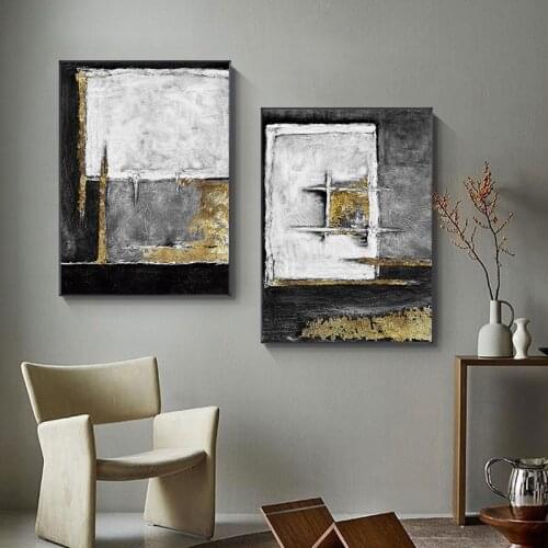 Modern Abstract Black and Golden Canvas Painting Retro Industrial Style Posters and Print Wall Art Picture for Living Room Decor