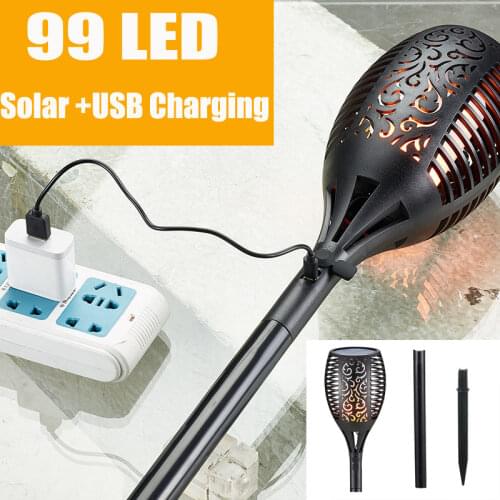 99 LED Solar Flame Torch Light Flickering USB Rechargeable Garden Decor Lawn Lamp IP65 Waterproof Outdoor Landscape Lighting