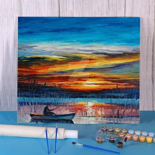 Morning Fishing Coloring By Numbers Painting Set Acrylic Paints 50*70 Oil Painting Home Decoration Crafts Adults Drawing