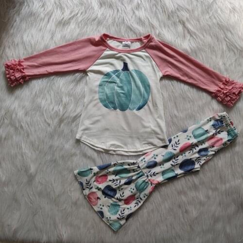 US Stock Halloween Baby Clothes Toddlers Baby Girl Clothes Pumpkin T-shirt+Striped Pant Flare Pants Outfit Set Clothes 2pcs 1-6T