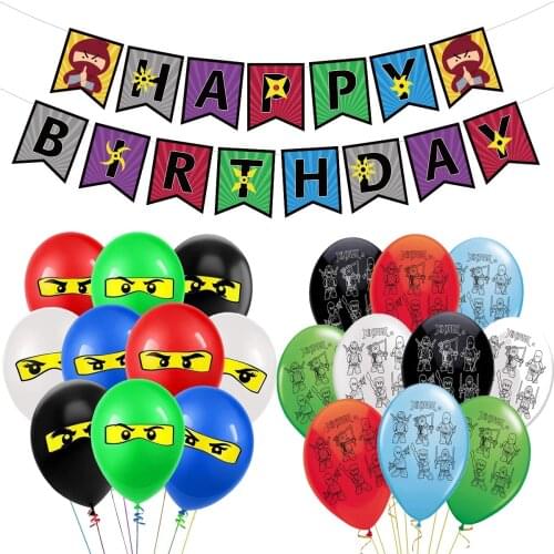 1set Ninja Ballons Latex Balloons Legoing Ninjago balons Happy Birthday Banner Flag Party Decoration Boy Girl Globos Kids Toy