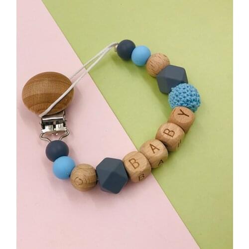 Cute Baby products pacifier clip beech wood clip anti-drop chain silicone bead pacifier chain Gift Baby kid shower gift
