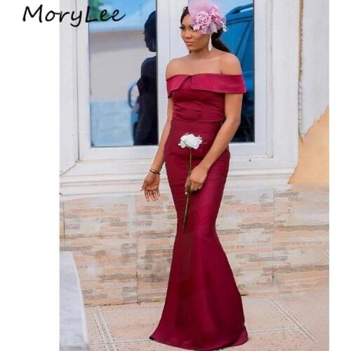 Burgundy Bridesmaid Dresses Off The Shoulder Mermaid Floor Length Sweep Train Satin Pleated Wedding Party Bridemaid Dresses