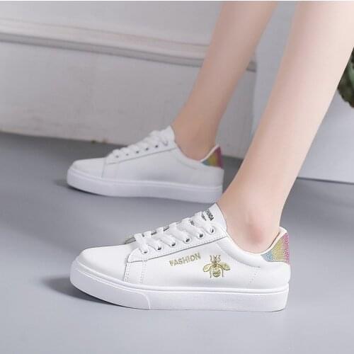 2020 Spring And Summer New Womens Vulcanized Shoes Casual Classic Solid Color PU Leather Shoes White Sneakers For Women Size 40