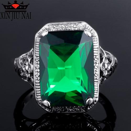 925 Sterling Silver Fashion Retro Square High Quality Large Emerald Green Gem Lady Rhodes Diamond Ring Mothers Day Jewelry Gift
