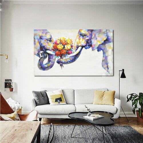 Wildlife Animal Wall Art Elephant Hand Painted Oil Painting On Canvas Print Decorative Picture For Bedroom Or Living room