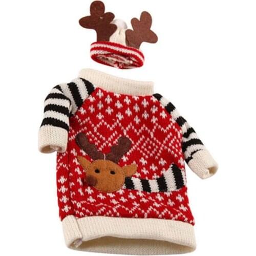1Set Cute Red Wine Bottle Cover Bags Deer Elk Dinner Table Decoration Clothes With Hats Home Party Decor Christmas Decoration
