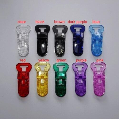10 color mixed 150pcs Hot T shape Transparent Plastic Baby Pacifier Clips Dummy Clip Suspender Clip for 10 mm ribbon