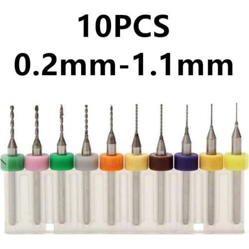 3D printer Store 10Pcs 0.2mm-1.1mm Solid Carbide Mini Drill Bit For 3D Printer CNC PCB + box
