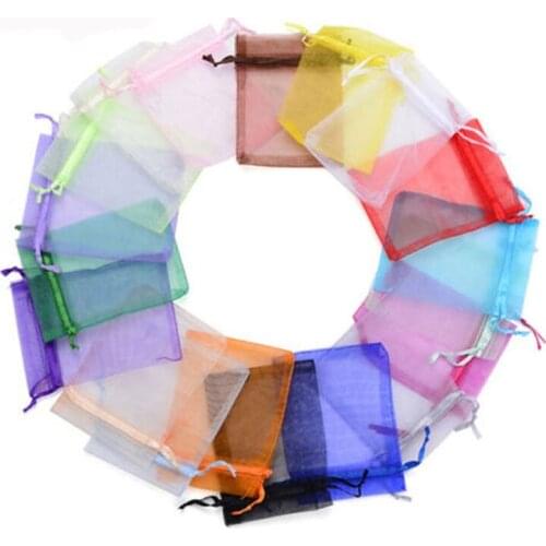100Pcs 9x12cm Mixed Organza Bags Wedding Party Decoration Drawable Packaging Bags Jewelry Candy Organza Bags & Pouches
