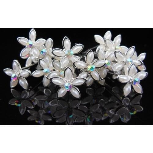 120 Pcs Pearl White Flower Bridal Wedding Prom Crystal Rhinestone Hair Pins Clip Hair Accessory
