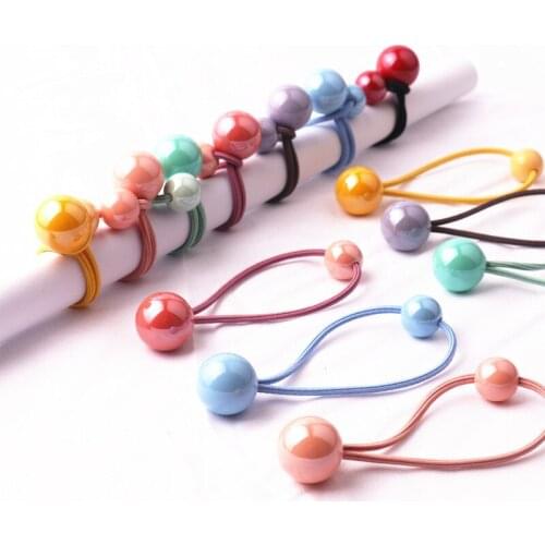 2PCS/Set Cartoon Candy Color Bead Ball Rubber Bands Children Elastic Hair Rope Band Ponytail Holder Girls Kids Hair Accessories