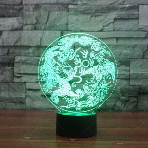 3d Light Fixtures Chinese Wind Dragon And Phoenix Auspicious Creative Gift Lamp 3d Led Nightlight Kids Room Light