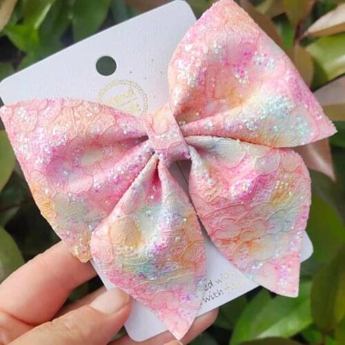 Thumbelina 4 inch Tie Dye Lace Princess Hairpins Glitter Hair Bows with Clip Dance Party Bow Hair Clip Girls Hair Accessories