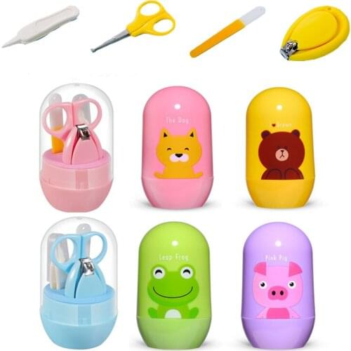 4pcs/suit Portable Baby Care Infant Finger Tools Nail Care Newborn Kids Healthcare Kits Cartoon Animal Storage Box