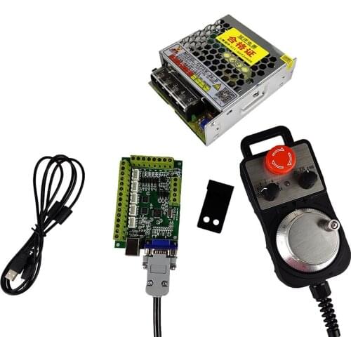 Mach3 5-axis USB motion control card cnc kit 100k 6axis emergency stop electronic handwheel plug and play, 24V75W power supply