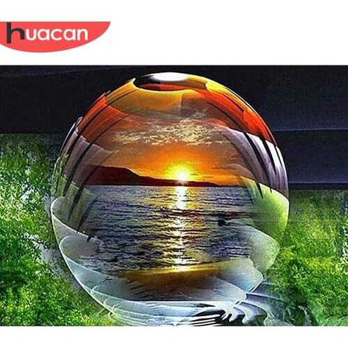 HUACAN DIY Diamond Painting Landscape Sea Full Square Diamond Embroidery Sunset Mosaic Rhinestone Cross Stitch Lake Decoration