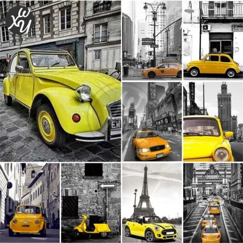Diamond Painting Cross Stitch Street Scenery Full Drill Cross Stitch Kits Square Round Mosaic Art Black Yellow Diamond Home Gift