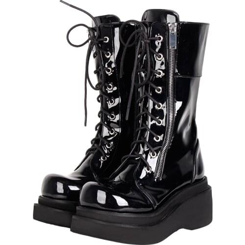 Angelic imprint Women motorcycle cool punk boots lady lolita shoes woman high heel pumps Double bottom of sponge cake thick heel