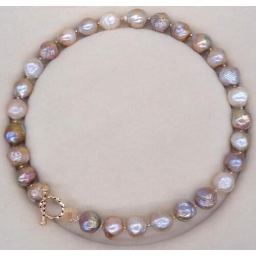 Free shipping baroque 18" AAA 13X11MM SOUTH SEA NATURAL multicolor PEARL NECKLACE CLASP