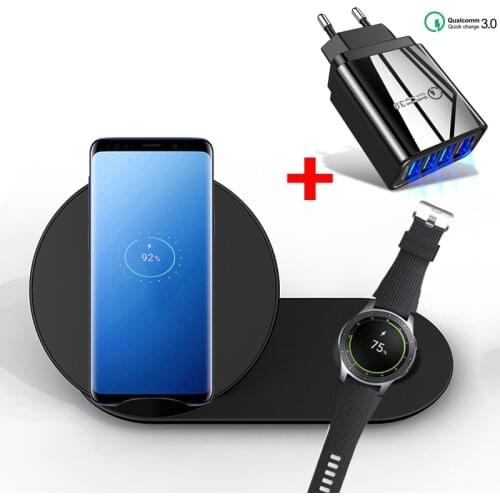 2 in 1 10W Fast Wireless Charger Fast Charging For Samsung Galaxy S10 S9 S8 Note10 9 Gear S2 S3 S4 Watch For iPhone 11 X XS XR 8