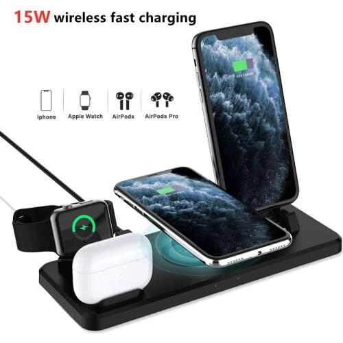 15W Fast Wireless Charger Stand for IPhone 11 XR X 8 Apple Watch 6 In 1 Charging Dock Station for Airpods Pro IWatch